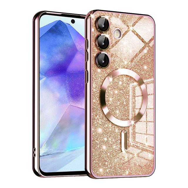 Husa de protectie Techsuit Luxury Glitter MagSafe compatibil cu Samsung Galaxy A55 5G, Roz Auriu