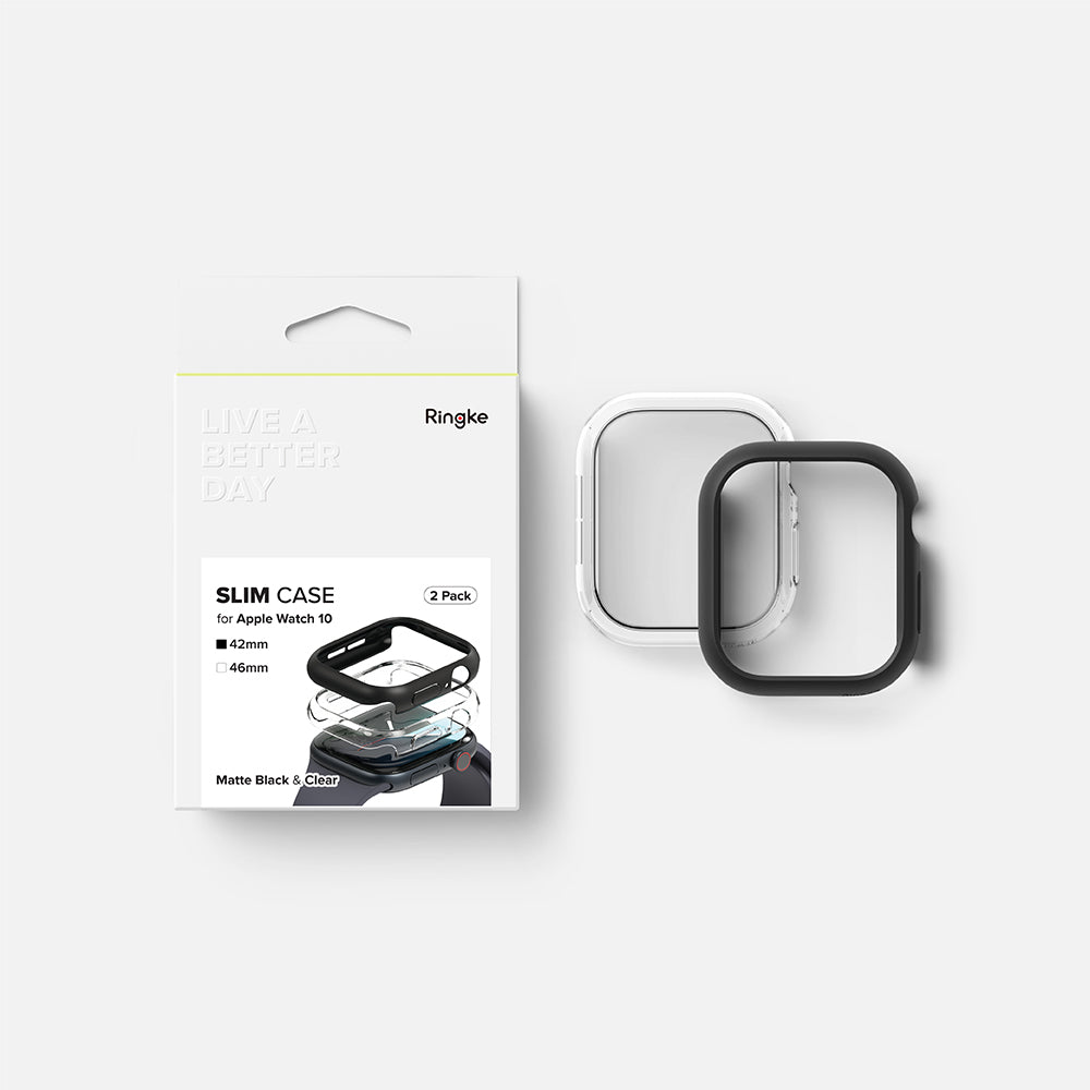Accesoriu smartwatch Ringke Slim (set de 2) compatibil cu Apple Watch 10 42mm / Watch 11 42mm, Transparent / Matte Black