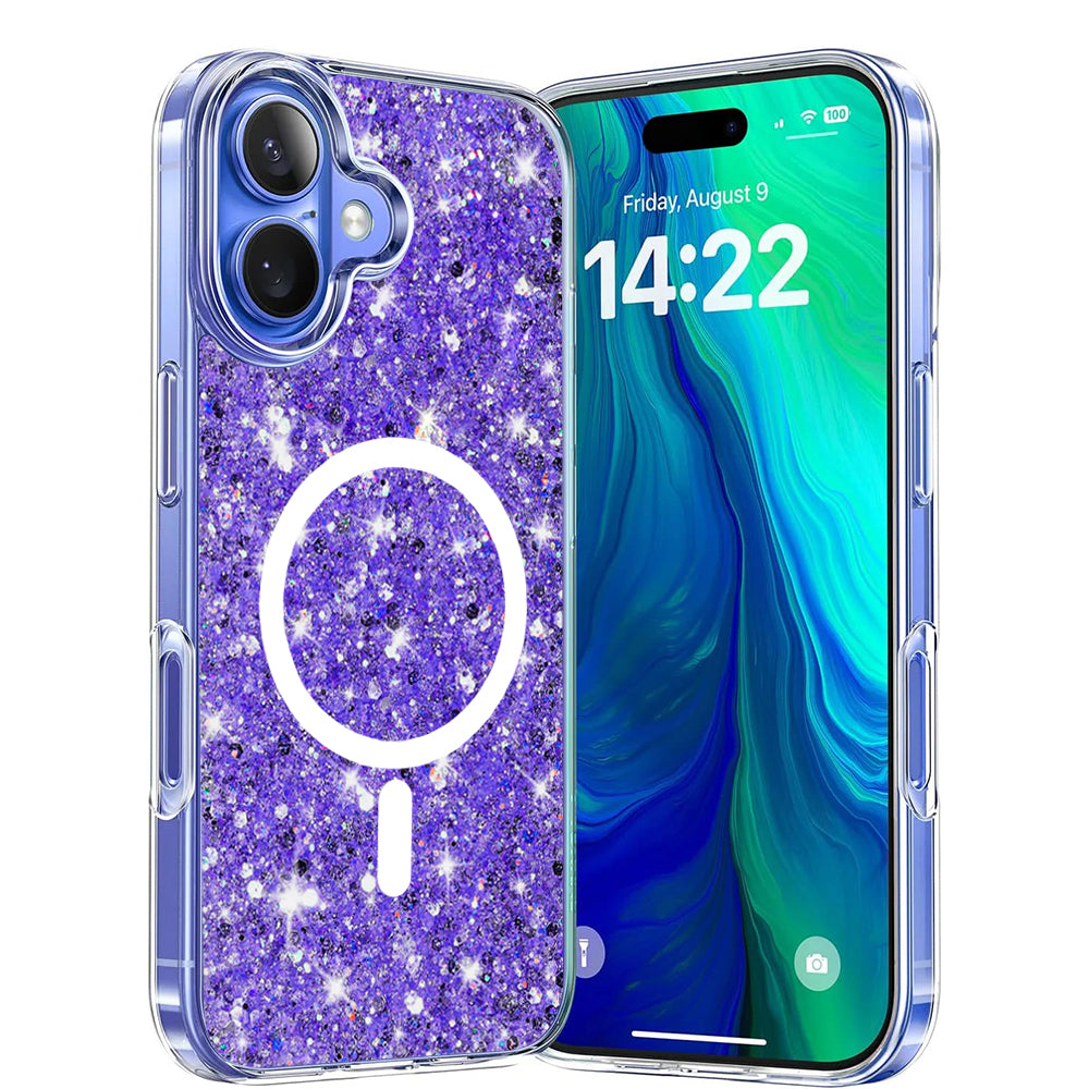 Husa de protectie Techsuit Sparkly Glitter MagSafe compatibil cu iPhone 16, Mov