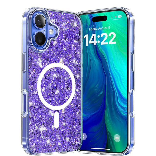 Husa de protectie Techsuit Sparkly Glitter MagSafe compatibil cu iPhone 16, Mov