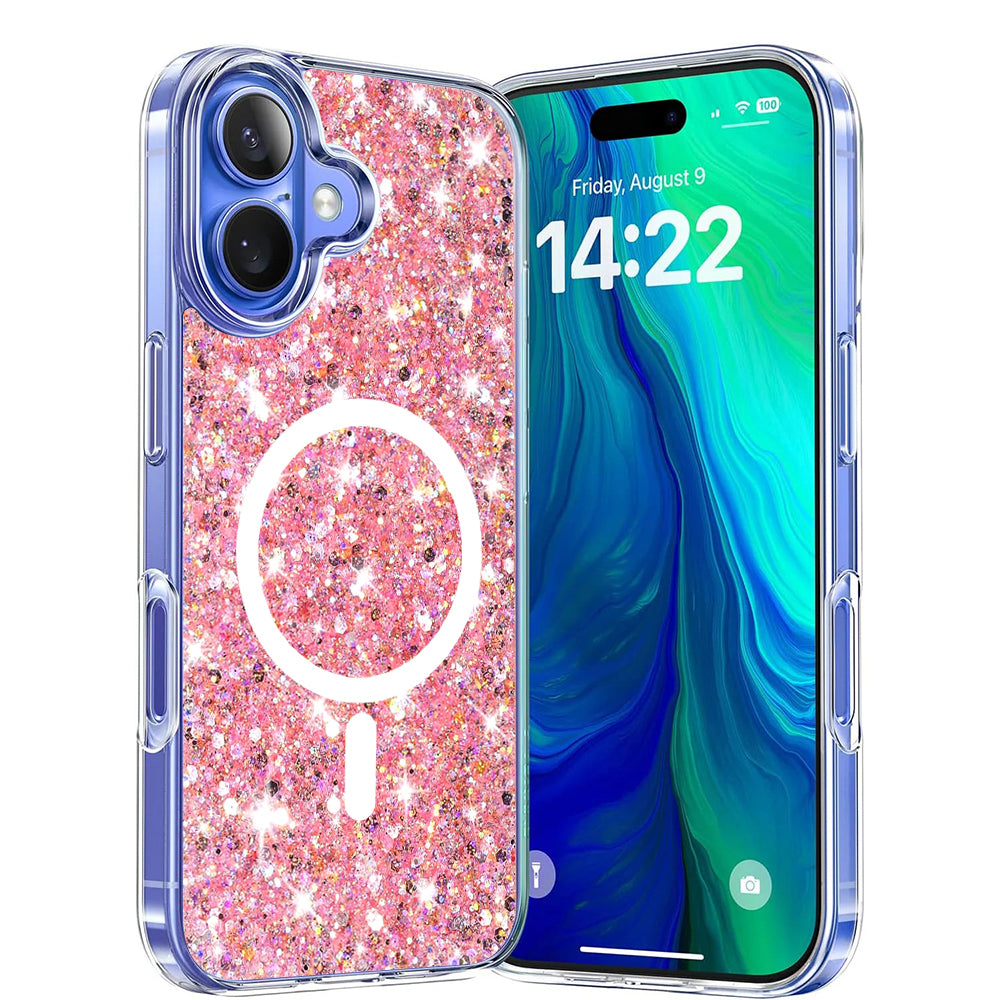 Husa de protectie Techsuit Sparkly Glitter MagSafe compatibil cu iPhone 16 Plus, Roz