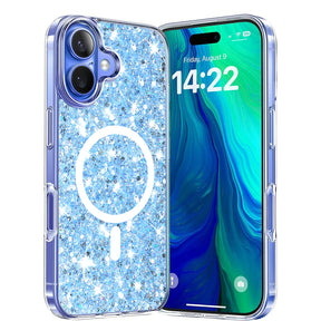 Husa de protectie Techsuit Sparkly Glitter MagSafe compatibil cu iPhone 16 Plus, Albastru