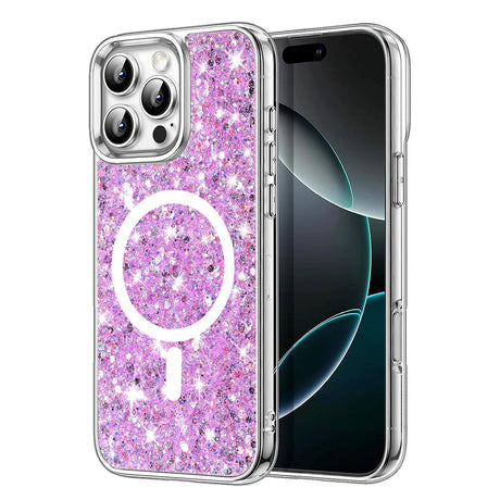 Husa de protectie Techsuit Sparkly Glitter MagSafe compatibil cu iPhone 16 Pro, Magenta
