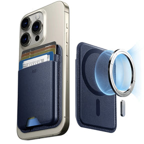 Suport ESR Premium Wallet Boost MagSafe (2K63803), Smart 4 Cards Storage, Made from Artificial Leather, Albastru Inchis