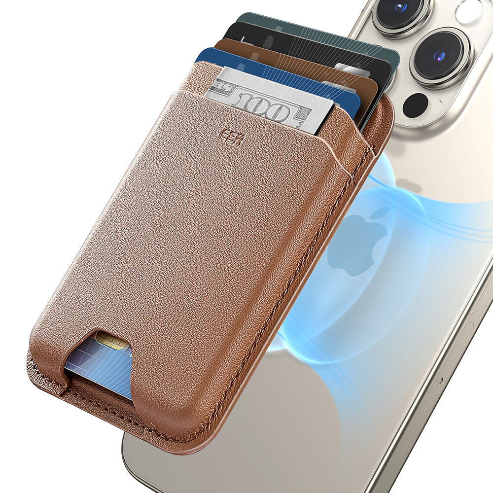 Suport ESR Premium Wallet Boost MagSafe (2K63802), Smart 4 Cards Storage, Made from Artificial Leather, Caramel Brown