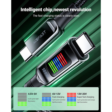 Cablu Acefast (C7-03), Type-C to Type-C, 100W Fast Charging, 5A, LED Display, 1.2m, Negru