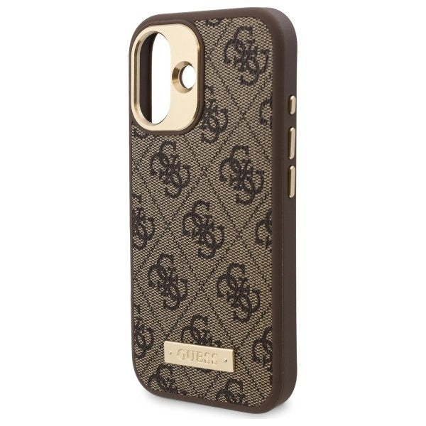Husa de protectie Guess Hardcase 4G Logo Plate MagSafe (GUHMP16SU4GPRW) compatibil cu iPhone 16, Maro