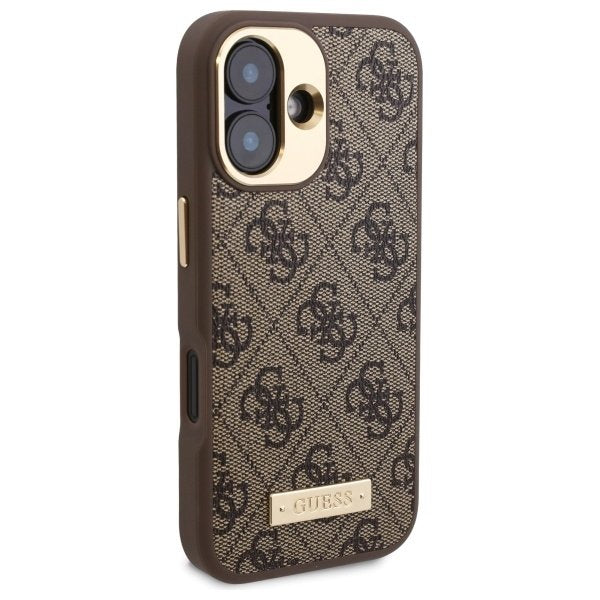 Husa de protectie Guess Hardcase 4G Logo Plate MagSafe (GUHMP16SU4GPRW) compatibil cu iPhone 16, Maro