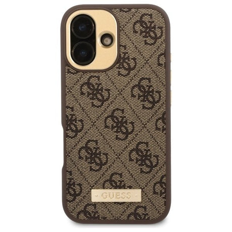Husa de protectie Guess Hardcase 4G Logo Plate MagSafe (GUHMP16SU4GPRW) compatibil cu iPhone 16, Maro