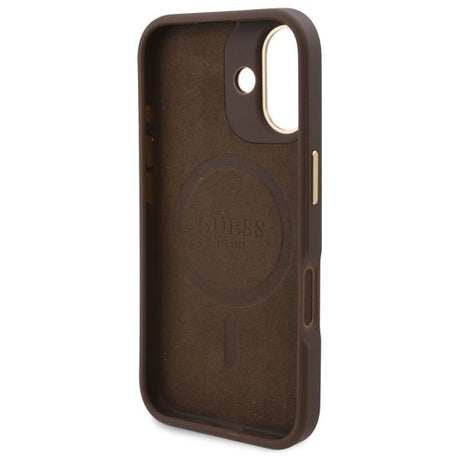 Husa de protectie Guess Hardcase 4G Logo Plate MagSafe (GUHMP16SU4GPRW) compatibil cu iPhone 16, Maro