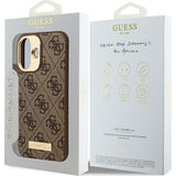 Husa de protectie Guess Hardcase 4G Logo Plate MagSafe (GUHMP16SU4GPRW) compatibil cu iPhone 16, Maro