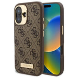 Husa de protectie Guess Hardcase 4G Logo Plate MagSafe (GUHMP16SU4GPRW) compatibil cu iPhone 16, Maro
