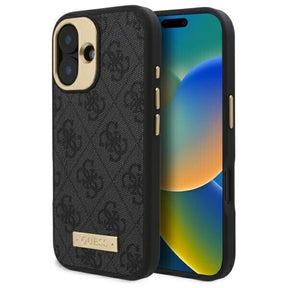 Husa de protectie Guess Hardcase 4G Logo Plate MagSafe (GUHMP16SU4GPRK) compatibil cu iPhone 16, Negru