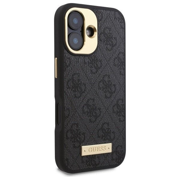 Husa de protectie Guess Hardcase 4G Logo Plate MagSafe (GUHMP16SU4GPRK) compatibil cu iPhone 16, Negru
