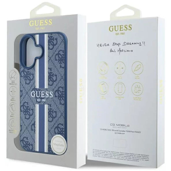 Husa de protectie Guess Hardcase 4G Printed Stripes MagSafe (GUHMP16SP4RPSB) compatibil cu iPhone 16, Albastru