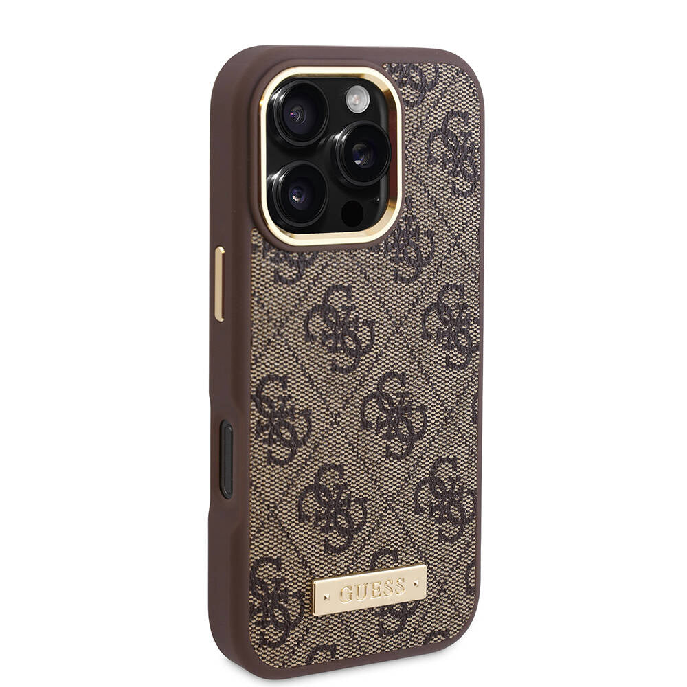 Husa de protectie Guess Hardcase 4G Logo Plate MagSafe (GUHMP16LU4GPRB) compatibil cu iPhone 16 Pro, Albastru