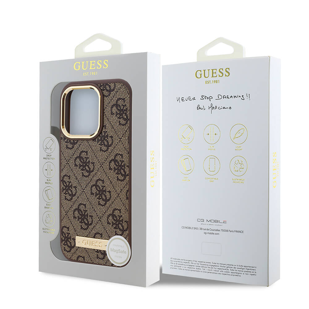 Husa de protectie Guess Hardcase 4G Logo Plate MagSafe (GUHMP16LU4GPRB) compatibil cu iPhone 16 Pro, Albastru
