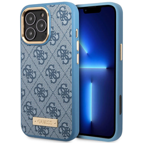 Husa de protectie Guess Hardcase 4G Logo Plate MagSafe (GUHMP16LU4GPRB) compatibil cu iPhone 16 Pro, Albastru