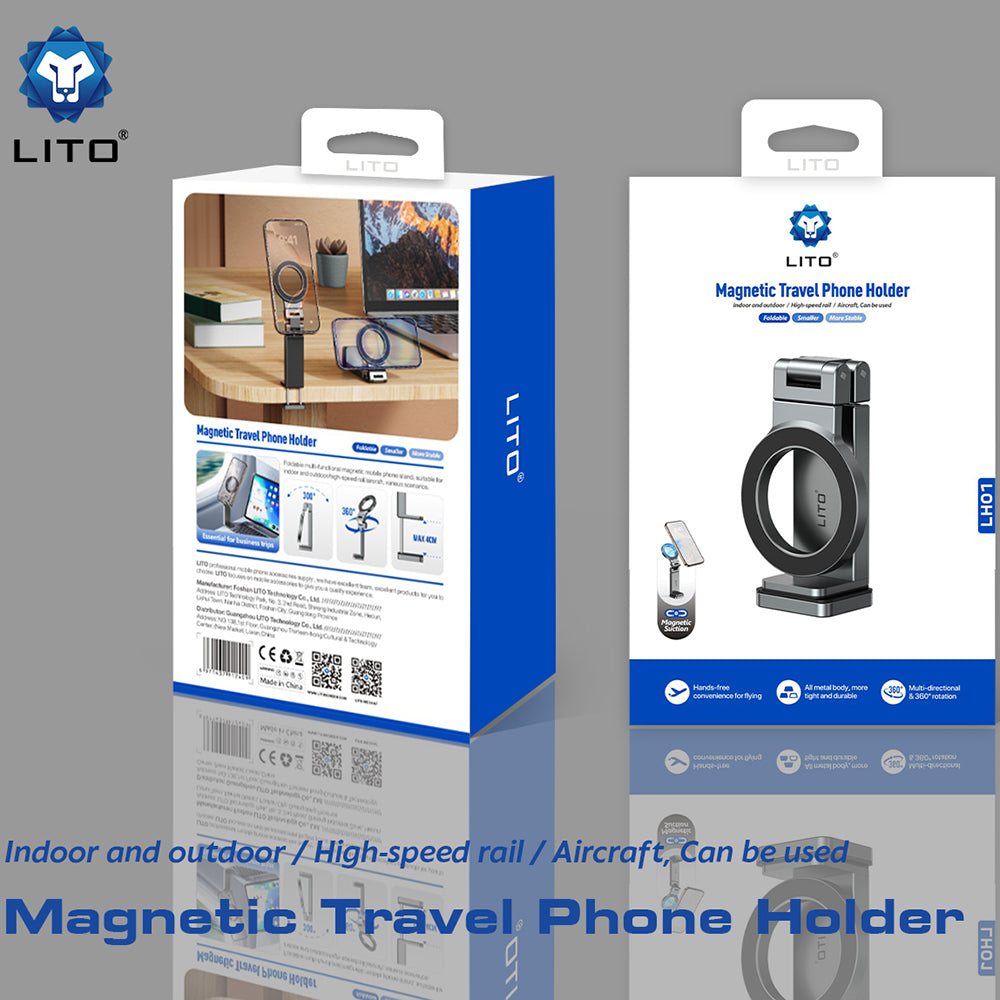 Suport Lito Travel Phone (LH01), Foldable, 360° rotation, One-Hand Operation Design, Gri