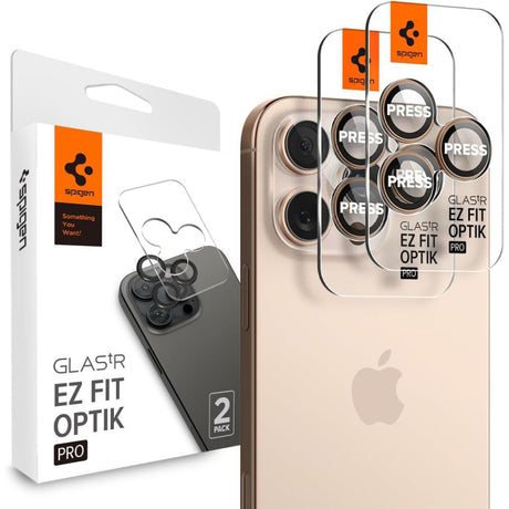 Folie de protectie Spigen (set de 2) Optik.tR EZ Fit Pro Camera Glass (AGL08862) compatibil cu iPhone 16 Pro, Desert Titanium