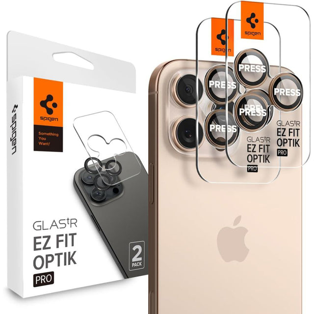 Folie de protectie Spigen (set de 2) Optik.tR EZ Fit Pro Camera Glass (AGL08862) compatibil cu iPhone 16 Pro, Desert Titanium