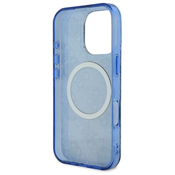 Husa de protectie Guess IML Peony On 4G Background MagSafe (GUHMP16LH4PYEEB) compatibil cu iPhone 16 Pro, Albastru