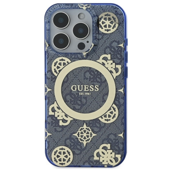 Husa de protectie Guess IML Peony On 4G Background MagSafe (GUHMP16LH4PYEEB) compatibil cu iPhone 16 Pro, Albastru