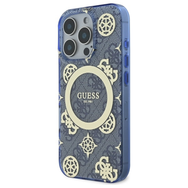 Husa de protectie Guess IML Peony On 4G Background MagSafe (GUHMP16LH4PYEEB) compatibil cu iPhone 16 Pro, Albastru