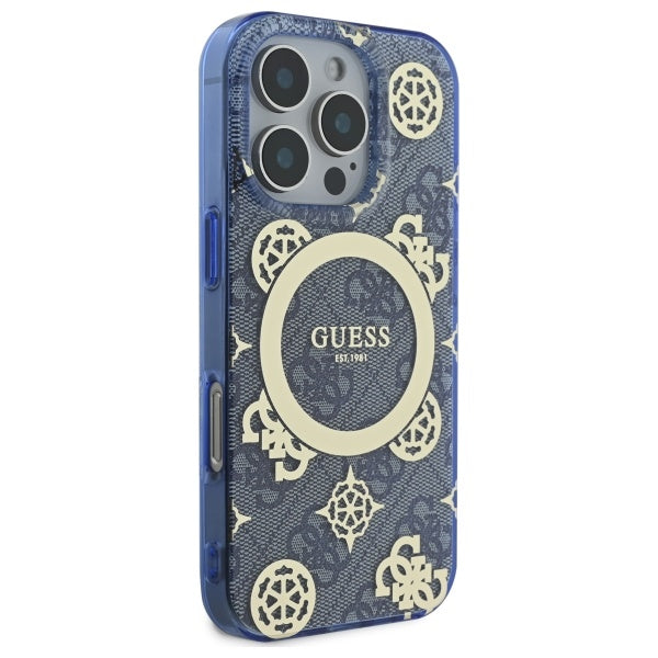 Husa de protectie Guess IML Peony On 4G Background MagSafe (GUHMP16LH4PYEEB) compatibil cu iPhone 16 Pro, Albastru