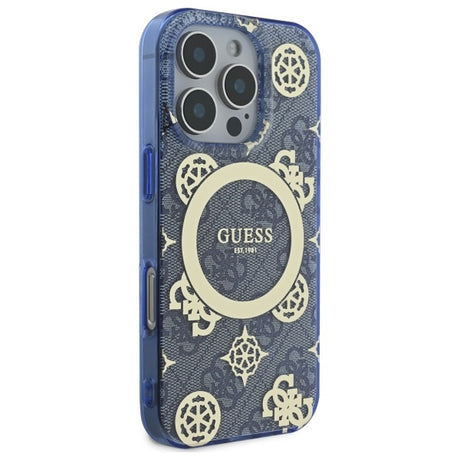 Husa de protectie Guess IML Peony On 4G Background MagSafe (GUHMP16LH4PYEEB) compatibil cu iPhone 16 Pro, Albastru