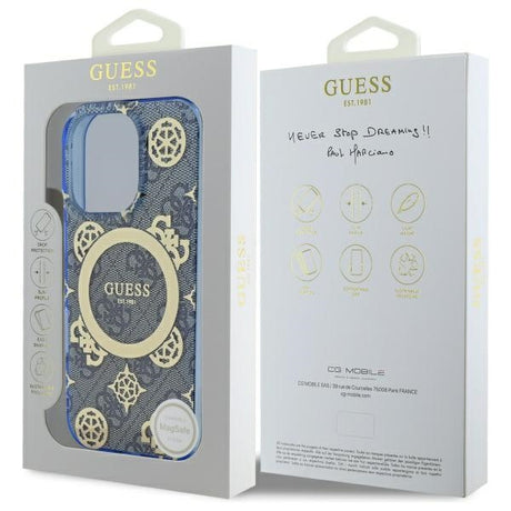 Husa de protectie Guess IML Peony On 4G Background MagSafe (GUHMP16LH4PYEEB) compatibil cu iPhone 16 Pro, Albastru