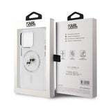 Husa de protectie Karl Lagerfeld IML MagSafe (KLHMP14LHLSKCH) compatibil cu iPhone 14 Pro, Alb Metal Karl&Choupette Head