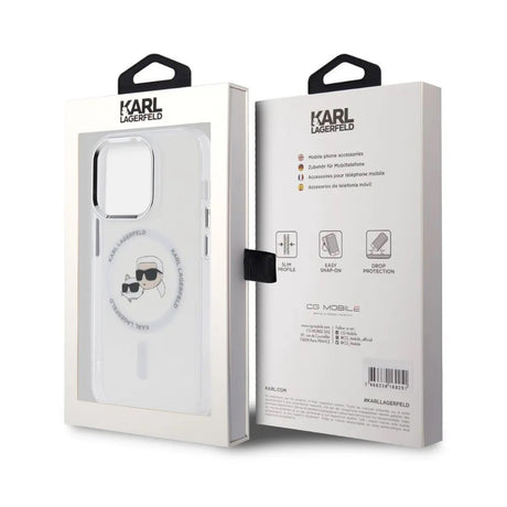 Husa de protectie Karl Lagerfeld IML MagSafe (KLHMP14LHLSKCH) compatibil cu iPhone 14 Pro, Alb Metal Karl&Choupette Head