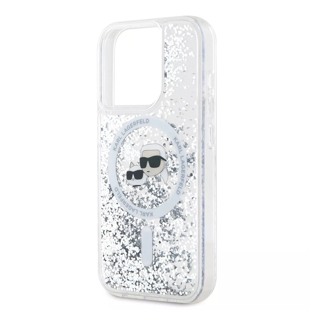 Husa de protectie Karl Lagerfeld Liquid Glitter MagSafe (KLHMP15LLGKCSGH) compatibil cu iPhone 15 Pro, Transparent Karl&Choupette Head