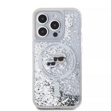 Husa de protectie Karl Lagerfeld Liquid Glitter MagSafe (KLHMP15LLGKCSGH) compatibil cu iPhone 15 Pro, Transparent Karl&Choupette Head