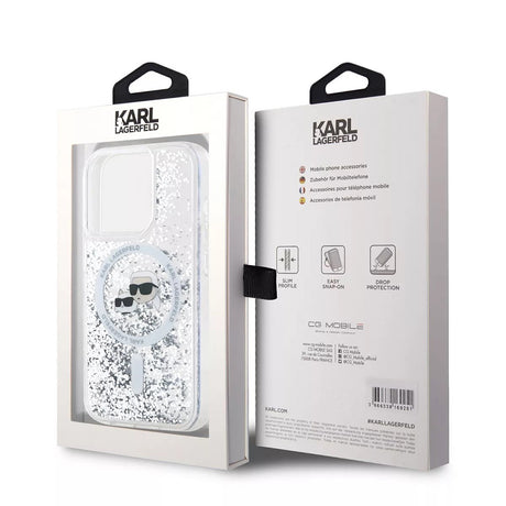 Husa de protectie Karl Lagerfeld Liquid Glitter MagSafe (KLHMP15LLGKCSGH) compatibil cu iPhone 15 Pro, Transparent Karl&Choupette Head