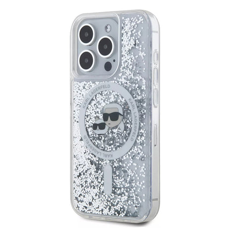 Husa de protectie Karl Lagerfeld Liquid Glitter MagSafe (KLHMP15LLGKCSGH) compatibil cu iPhone 15 Pro, Transparent Karl&Choupette Head