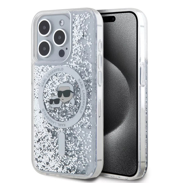 Husa de protectie Karl Lagerfeld Liquid Glitter MagSafe (KLHMP15LLGKCSGH) compatibil cu iPhone 15 Pro, Transparent Karl&Choupette Head
