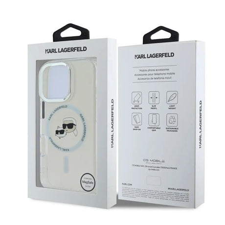 Husa de protectie Karl Lagerfeld IML MagSafe (KLHMP16LHLSKCH) compatibil cu iPhone 16 Pro, Alb Metal Karl&Choupette Head