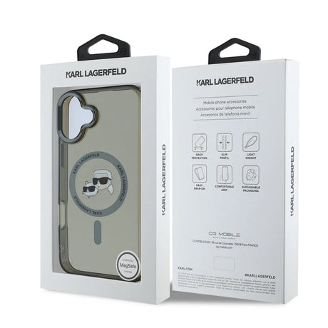 Husa de protectie Karl Lagerfeld IML MagSafe (KLHMP16MHLSKCK) compatibil cu iPhone 16 Plus, Metal Karl&Choupette Head