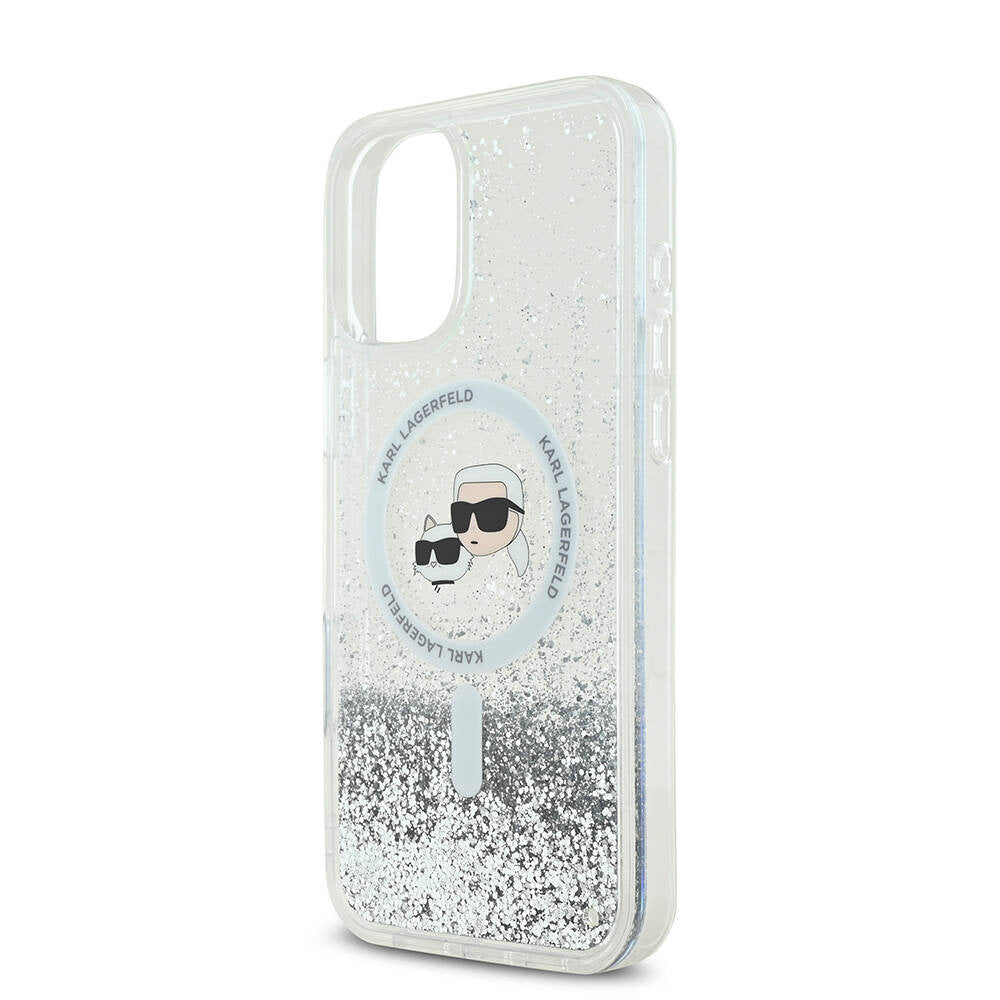 Husa de protectie Karl Lagerfeld Glitter Liquid MagSafe (KLHMP16SLGKCSGH) compatibil cu iPhone 16, Transparent Karl&Choupette Head
