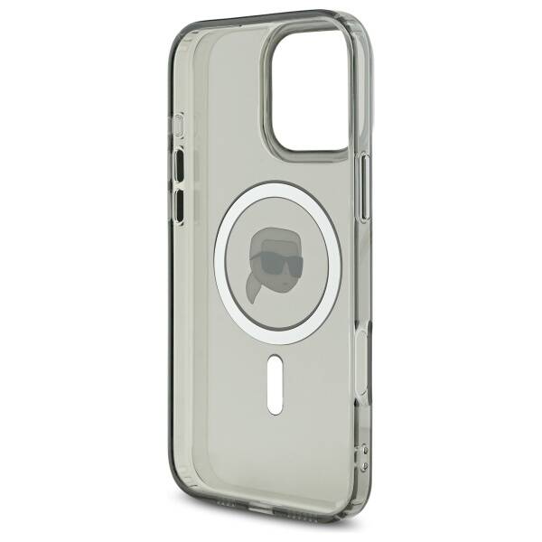Husa de protectie Karl Lagerfeld IML MagSafe (KLHMP16LHLSKIK) compatibil cu iPhone 16 Pro, Metal Karl`s Head