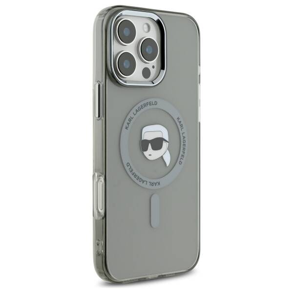 Husa de protectie Karl Lagerfeld IML MagSafe (KLHMP16LHLSKIK) compatibil cu iPhone 16 Pro, Metal Karl`s Head