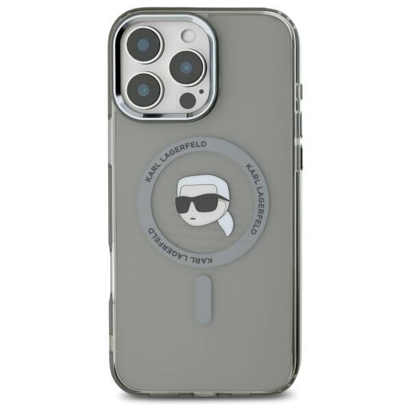Husa de protectie Karl Lagerfeld IML MagSafe (KLHMP16LHLSKIK) compatibil cu iPhone 16 Pro, Metal Karl`s Head