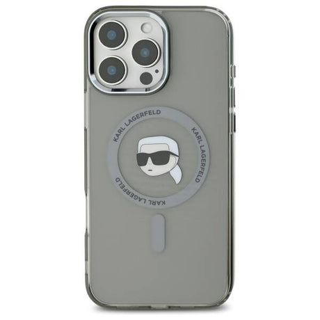 Husa de protectie Karl Lagerfeld IML MagSafe (KLHMP16LHLSKIK) compatibil cu iPhone 16 Pro, Metal Karl`s Head