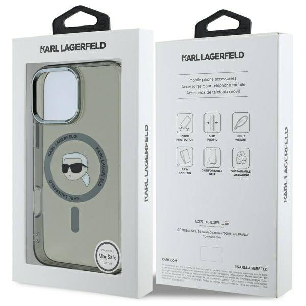 Husa de protectie Karl Lagerfeld IML MagSafe (KLHMP16LHLSKIK) compatibil cu iPhone 16 Pro, Metal Karl`s Head