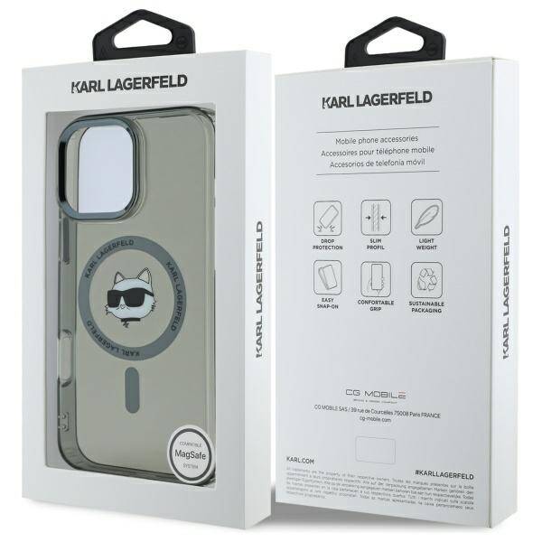 Husa de protectie Karl Lagerfeld IML MagSafe (KLHMP16LHLSCHK) compatibil cu iPhone 16 Pro, Metal Choupette`s Head