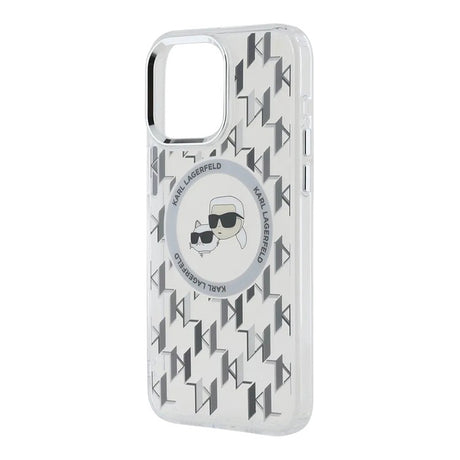 Husa de protectie Karl Lagerfeld IML MagSafe (KLHMP15SHMCKMHT) compatibil cu iPhone 15, Transparent Monogram Karl&Choupette Head