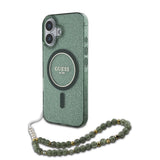 Husa de protectie Guess IML Glitter with Pearl Strap MagSafe (GUHMP16MHGCRELSA) compatibil cu iPhone 16 Plus, Verde