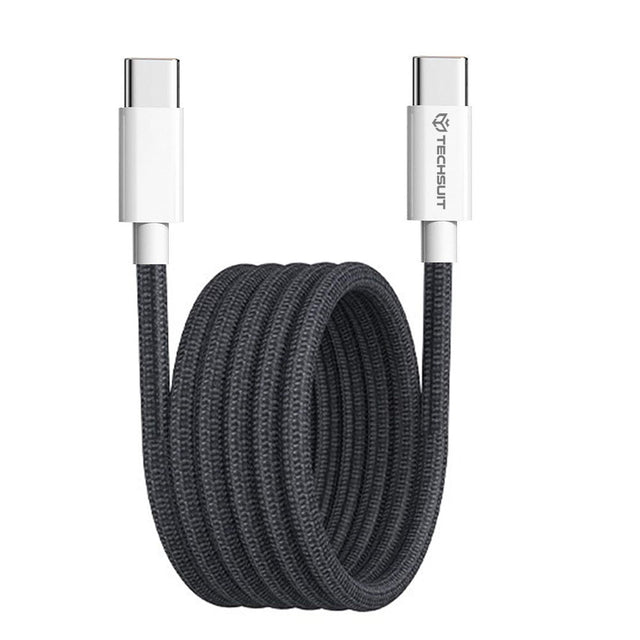 Cablu Techsuit (PCB114D), for Apple, Android, Type-C, Super Fast Charging, PD60W, Flexible, Durable, 1m, Negru